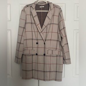 Maurices Beige Plaid Double-Breasted Blazer
